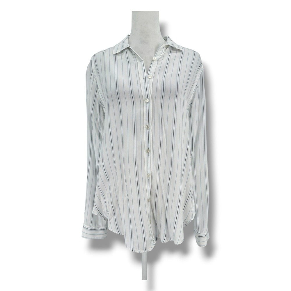 Abercrombie Boyfriend Soft Stripe Button Up Shirt S White Blue Minimalist Office